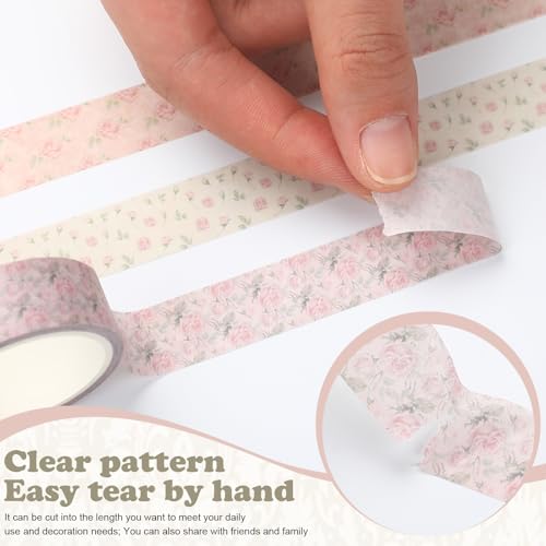 YooNotee 12 Rolls Watercolor Floral Washi Tape Set 15 mm Vintage Flower Decorative Masking Tape for Summer School Arts DIY Craft Scrapbook Journal Supplies Gifts(Dusty Pink,Rose) - color: Dusty Pink, style: Rose