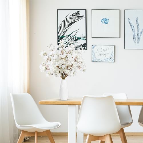 Sggvecsy Artificial Cherry Blossom Flowers 4 Pcs Faux Cherry Blossom Stems Faux Silk Cherry Blossom Branches 15.7’’ Fake Peach Flowers for Vase Arrangements Home Wedding Table Decor (White) - color: White, size: 4 Pcs