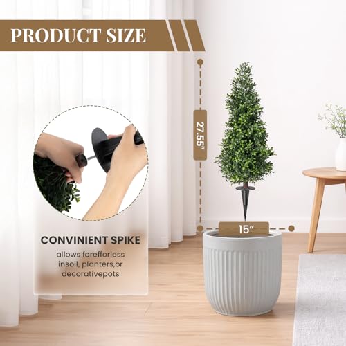2FT Artificial Boxwood Topiary Trees with Ground Spike, 2 Pack UV Resistant Fake Shrubs Plants, Fake Evergreen Artificial Plant Brush for Indoor Outdoor Front Porch Garden - color: Boxwood-1