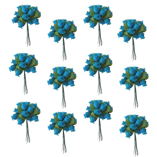 Turquoise Artificial Silk Flower Roses - 12 Mini Bouquets of 12 Rosebuds, 144 Rosebuds Total, Wedding, Christmas, Reception, Anniversary, Favors, Wreath, Bridal Shower, DIY, Arts and Crafts - color: Turquoise