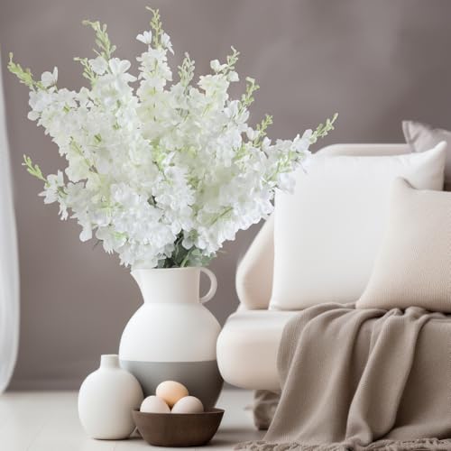 Thiccywoov 50 Pcs Delphinium Artificial Flower 35.4'' Long Larkspur Stem Silk Fake Faux Flowers Bulk for Tall Vase Floral Arrangements Home Centerpiece Table Wedding Decor (White) - color: White