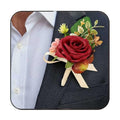Burgundy Rose Groom Boutonniere for Men Prom Wedding (Burgundy) - color: Red