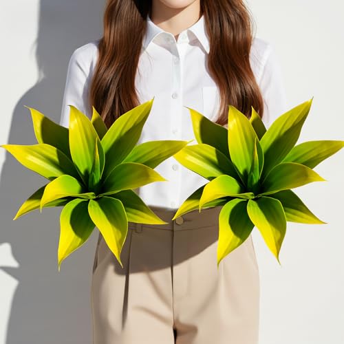 Ttranewsoo Artificial Agave Plants,Large UV Resistant Fake Agave Planters 12" for Indoor and Outdoor Decorating Tropical Plant Succulents Greenery Indoor Decor (2Pack) Yellow - color: Agave12-ye2