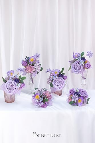 Purple Wedding Centerpieces Flowers Set of 6 Mini Bridesmaid Bouquets Posy Bouquet Pre-Made Wedding Flowers Centerpieces for Table Artificial Flowers - color: Purple