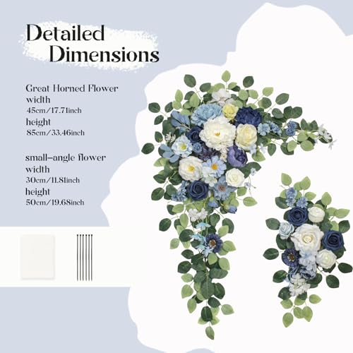 Odouzy Wedding Arch Flowers Kit,Artificial Flower Arch Decor (Set of 3),2pcs Artificial Flower Arrangement with 1pc Sheer Drape for Wedding Decor Reception Backdrop Floral Decorations (Blue) - color: Blue