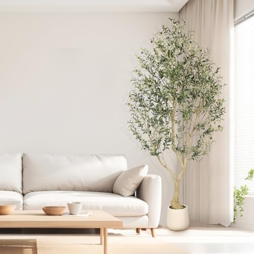 Realead 8ft Faux Olive Tree with Tall Exquisite Planter - Realistic Olive Trees Artificial Indoor with Thick Trunk and Lifelike Fruits - Large Fake Olive Tree for Home Office Decor - size: 8ft