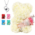 Gifts for Mom Rose Bear, Rose Teddy Bear Birthday Gift for Girlfriend Wife, Rose Flower Gift for Women,Valentines Gifts,Flower Bear with I Love You Necklace - color: White Rose
