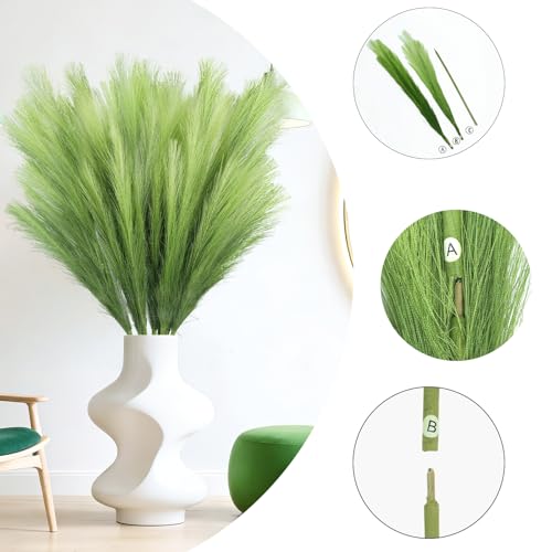 TORONTOKYO 8Pcs Green Faux Pampas Grass Tall Decor, 35.4” Fluffy Artificial Pompous Grass Branches, Large Pampas Grass Reed Stems for Vase Filler, Wedding, Home Boho St Patrick's Day Decor - color: Green, size: 35.4inch-8Pcs