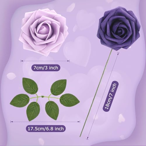 50 Pcs Artificial Foam Rose Flower Faux Bouquet Wedding Fake Rose Gift for Mother's Day Women DIY Bridal Shower Party Table Birthday Home Spring Decor (Shades of Lavender) - color: Shades of Lavender
