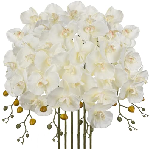 DILATATA 6PCS 32" Artificial Orchid Stems White Butterfly Orchid Faux Phalaenopsis Flowers for Home Wedding Centerpieces Office Table Decorations Real Touch Silk Orchids for DIY Floral Arrangements - color: White