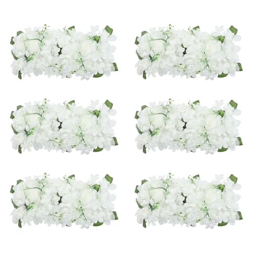 Wedding Arch Artificial Flowers Panels, 6pcs Silk Rose Floral Wall Backdrop, 13.8 x 13.8in Artificial Flowers Garland for Wedding Party Table Decoration, White (White, 6 Pcs) - color: White, size: 6 Pcs