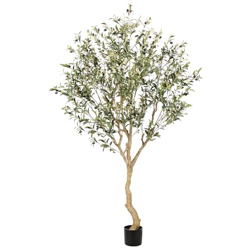 Realead 7FT Olive Trees Artificial Indoor - Tall Faux Olive Tree 7 Feet with Realistic Leaves and Natural Trunk - Potted Fake Olive Tree for Modern Home Office Living Room Floor Decor Indoor - size: 7ft