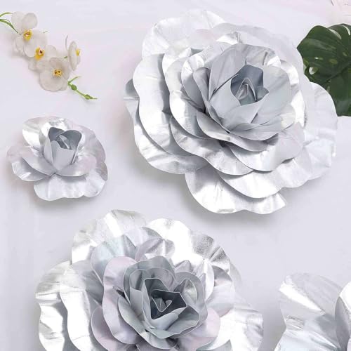 Efavormart Huge 3D Foam Roses for Wall Decor - 2 Pack 20” Silver Real Feel Artificial Flowers, Event Backdrop Props - color: Silver, size: 20 Inch (2 Pack)