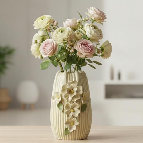 Yellow Ceramic Vase, 9 Inch Modern Centerpiece Vases Home Decor, Decorative Flower Vase for Pampas Grass, Kitchen, Fireplace, Living Room, Bathroom Decor - color: Yellow, size: 9 inch