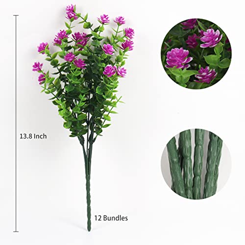 RECUTMS Artificial Flowers Outdoor UV Resistant Fake Plants Indoor Outside Hanging Planter, 12 Bundles Outdoor Fake Flowers UV Resistant Faux Plastic Plants Garden Porch Window Box Décor(Fuchsia) - color: Fuchsia, size: 12 Pcs