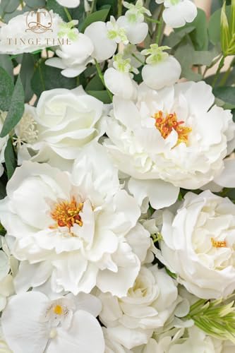TINGE TIME Free-Standing Artificial Flower Set of 2, Table Centerpiece with Rubber Pad, Silk Fake Flower for Wedding Centerpiece Archway Aisle Welcome Entrance (IvoryWhite) - color: Ivorywhite