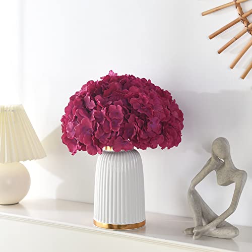 Silk Hydrangea Heads with Stems Artificial Flowers Heads for Home Wedding Decor,Pack of 10 (Fuschia) - color: Fuschia