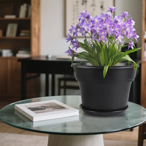 Myfeegoin 6-inch-Plant-Pots-Indoor-Outdoor, 6 Pack Plastic Planters with Drainage Holes & Saucers, Resin Flower Pots with Trays, Classic Garden Pot Container for House - color: Black, size: 6inch