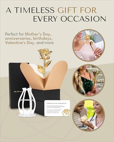 Forever Rose 24K Gold Dipped Real Rose – Handmade, Long-Lasting Preserved Flower in Bloom Box & Vase – Romantic Gift for Anniversary, Valentine's Day, Mother's Day, Birthday, Wedding, Wife, Girlfriend - color: Bloom Box