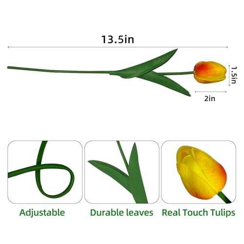 20 Pcs Tulips Artificial Flowers, 13.5'' Real Touch PU Fake Flowers Bouquet for Home Party, Spring Wedding Floral Arrangement, Valentine's, Easter and Mother's Day Decor (Sunset) - color: Sunset