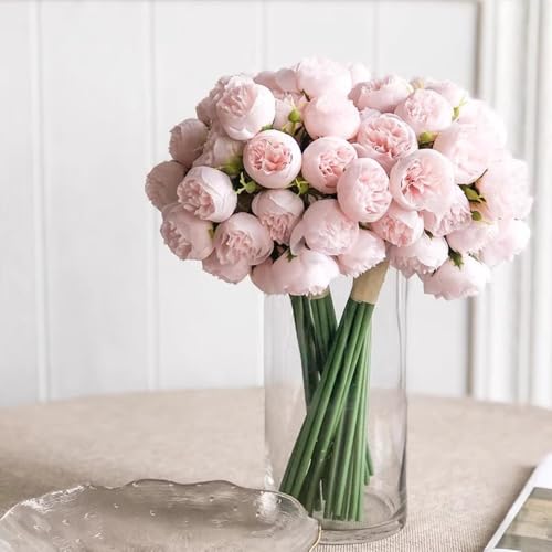 27 Heads Roses Peony Fake Flowers Retro Silk Artificial Rose Flowers (Light Pink) - color: Light Pink
