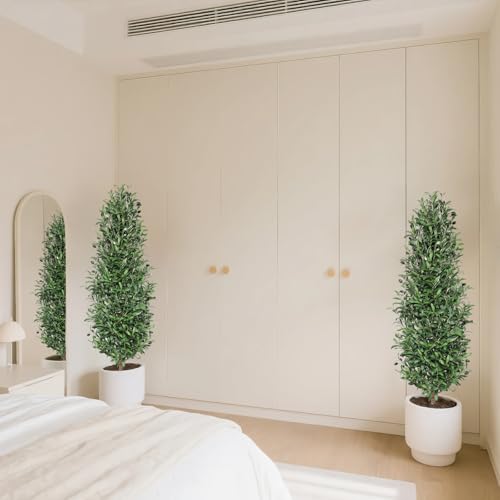 momoplant Artificial Olive Topiary Tree 51Inch Tall Fake Olive Plant Set of 2 Realistic Faux Silk Olive Trees for Decor Indoor Outdoor - size: 51Inch