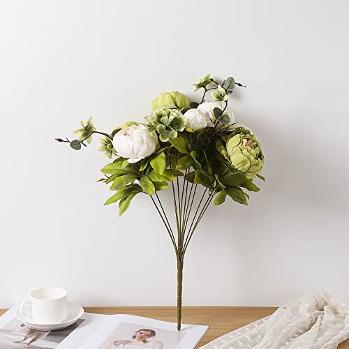 Duovlo Fake Flowers Vintage Artificial Peony Silk Flowers Wedding Home Decoration,Pack of 1 (New Green) - color: New Green