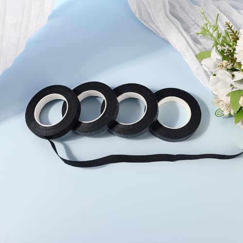 DOMMARE Floral Tape 4Pcs Flower Tape, Black Flower Wrapping Tape, Floral Bouquet Supplies for Bouquet Floral Arranging Flowers Stem Wrapping, Wedding Bouquet, Wreath, Garden Decor,1/2 Inch 32 Yard - color: 4Pcs Black, style: Normal & Non-sticky