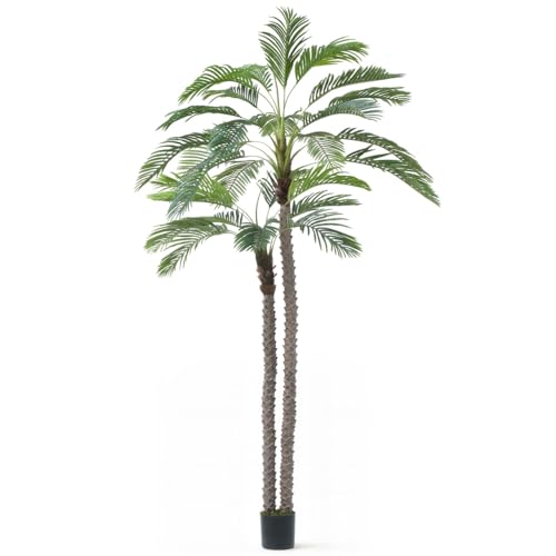 CAPHAUS 10FT Artificial Phoenix Palm Tree, Double Stem Faux Palm with Black Pot, Realistic Fake Plant for Indoor Outdoor Home Office Patio Décor, Low Maintenance Large Artificial Palm Tree - size: 10ft