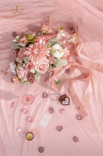 TINGE TIME 13 Inch Wedding Bouquets for Bride,Bridal Bouquet for Bride, Artificial Silk Flowers for Wedding Ceremony and Anniversary (Dusty Rose & Cream) - color: Dusty Rose