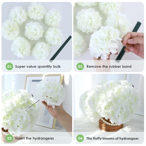 AVIVIHO 100PCS White Hydrangea Artificial Flowers Bulk (No Steaming Need) Fluffy Ivory Fake Hydrangeas Silk Flowers with Stems for Table Centerpieces Party Wedding Home DIY Florals Arch Decor - color: Ivory, size: 100PCS