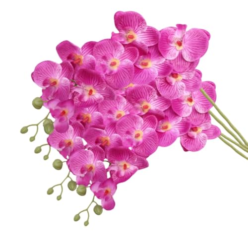 XZJMY Artificial Phalaenopsis Flowers, 27.5" Fake Orchid Stems, Real Touch Silk Phalaenopsis for Home Decor Wedding Centerpieces (4, Rose Red) - color: Rose Red