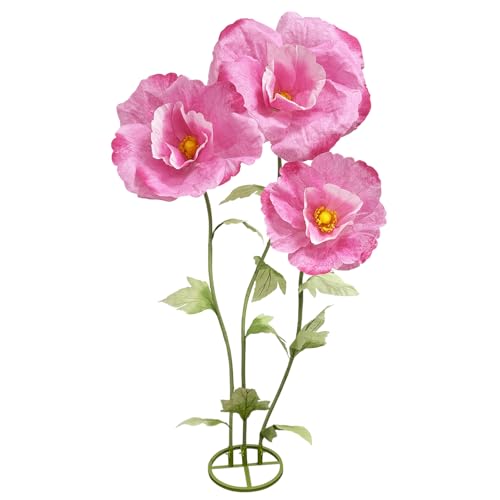 Giant Flowers Paper Flower Decoration, Large Artificial Floral Decor with Standing Base Wedding Birthday Home Party Banquet Mother's Day Backdrop Photography Props Shop Window Display, Dark Pink - color: Dark Pink
