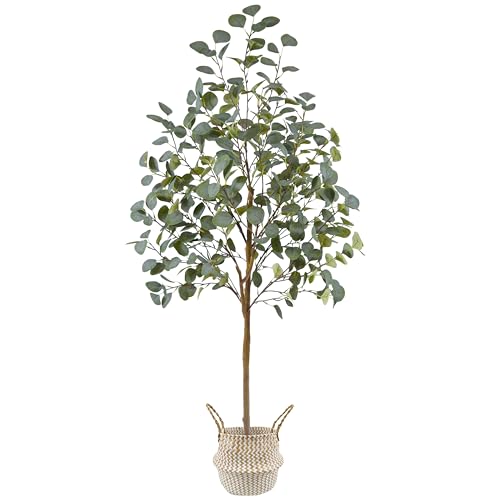 Warmplants Artificial Eucalyptus Tree, 5ft Tall Mordern Fake Eucalyptus Plant with Basket, Green Silk Leaves Perfect Faux Trees for Home Office Livingroom Floor Decor Indoor Outdoor - size: 5ft
