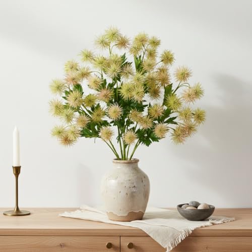 Hollyone 9 Heads Dandelion Artificial Flowers 5Pcs Faux Dandelions Flowers Bush Arrangement Bouquets Fake Ball Flower Stem for Indoor Home Decor Table Office Party Wedding Decoration Yellowish Orange - color: Yellowish Orange