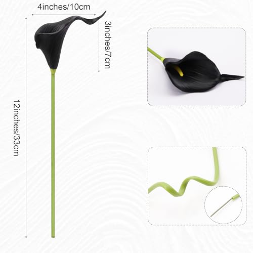 Artificial Calla Lily 12Pcs Black Real Touch Faux Flowers for Wedding Bouquet, Bride Bridal Shower, Spring Home Kitchen Table Decor, Fake Lilies for Centerpieces, Party Decorations - color: Balck