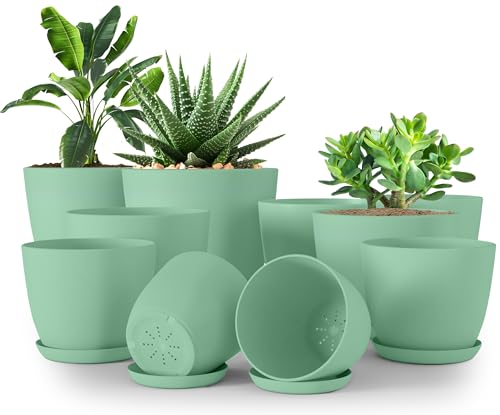 Utopia Home - Plant Pots Indoor with Drainage - 7/6.6/6/5.3/4.8 Inches Home Decor Flower Pots - Plastic Planters for Indoor Plants, Cactus, Succulents Pot (Mint, Pack of 10) - color: Mint, size: Pack of 10