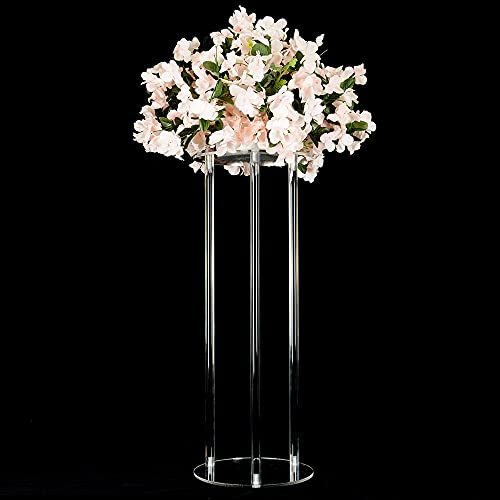 2 Pack 32'' Tall 10'' Dia. Clear Flower Stand Round Wedding Decoration Table Centerpiece Acrylic Floor Vase Decorative Column Props for Floral Arrangement Event Party Decor… - color: Round, size: 32 x 10 Inch (Pack of 2)