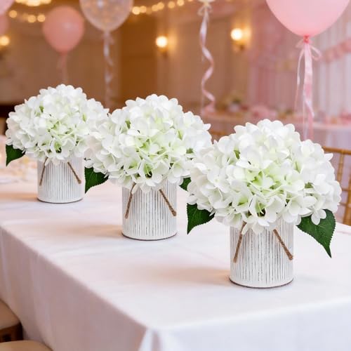 Flower Table Centerpieces - Set of 6 Floral Arrangement Artificial Wedding Hydrangeas Floral Arrangement with Rustic Metal Vase for Bridal Tea Party Event Decorations - Ivory White - color: Ivory White