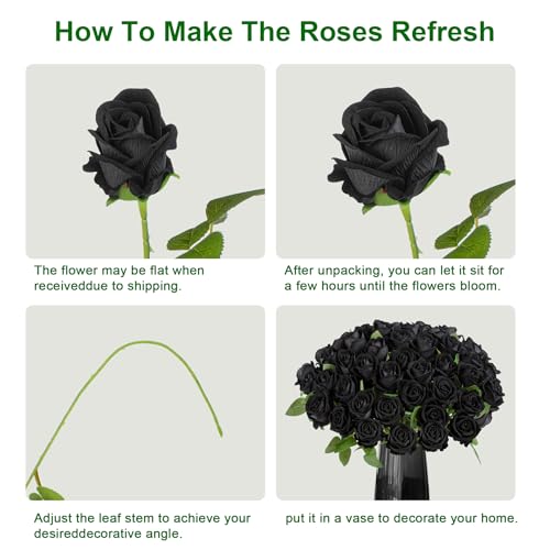 Artificial Flowers Roses Touch Fake Rose Bouquet Flower Stem for Wedding Centerpieces DIY Wreath Home Decorations Silk Roses Mothers Party Fake Outdoor Flowers Decor 19.6"(Black 50PCS) - color: Black 50pcs