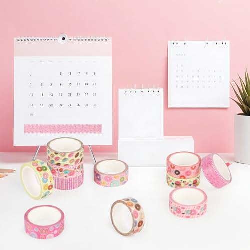 12 Rolls Donut Washi Tape Set, Candy Donuts Stars Decorative Masking Tapes, Cartoon Craft Pattern Adhesive Tapes for DIY Art Crafts Scrapbook Journal Planners Supplies Gift Wrapping 16.4Ft - color: B