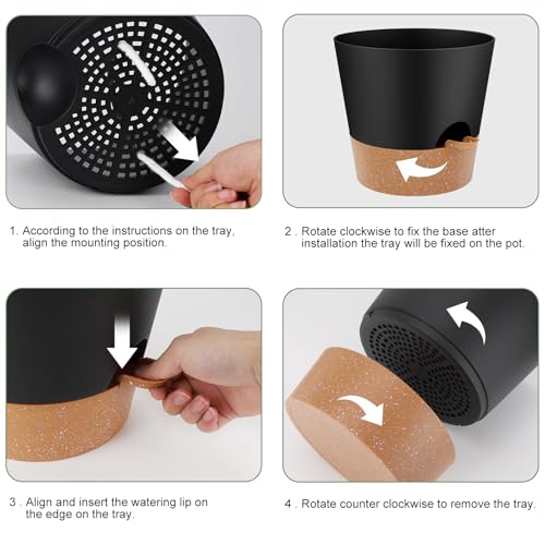 YNNICO 10-Inch Plant Pots, Self-Watering Planters with Drainage Holes & Saucers for Indoor and Outdoor Plants (2-Pack, Black) - color: Black, size: 10 inch