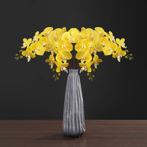 36" Faux Orchid Real Touch Signal Stem Phalaenopsis Orchid Spray with 9 Large Flowers for Home Arrangement, Artificial Flowers for Home Decor, Office House Decoration-Yellow Phalaenopsis 2 Pcs - color: Yellow #07
