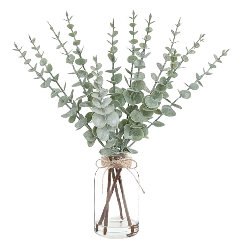 Artificial Eucalyptus Stems in Glass Vase with Faux Water,Artificial Plants Eucalyptus Leaves for Shelf Desk Bathroom Farmhouse Room Coffee Table Home Decor, Central Decoration. - color: Eucalyptus Leaves 4