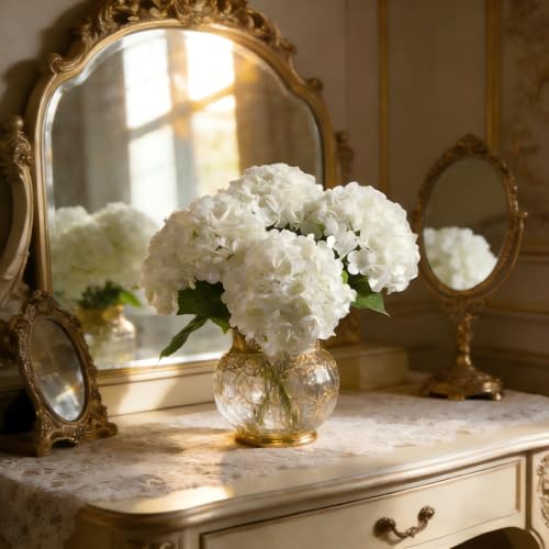3 Pcs Real Touch Hydrangea Artificial Flowers, Waterproof 3D Latex White Hydrangeas, Faux Flower Stems for Wedding Centerpiece, Anniversary, Shower Vanity & Party Arrangements - color: White