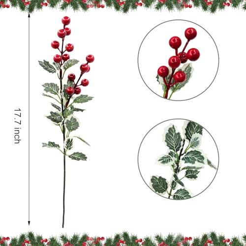10 Pcs Christmas Flowers Artificial Red Berry Picks Decor, Holly Berries Stems, Christmas Tree Decoration, Winter Bouquet Silk Floral Arrangements Home Outdoor Indoor Ornaments