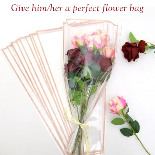 Wzifyf 50 PACK Flower Bags for Bouquets Flower Bouquet Holders White Floral Wrapping Paper flower Sleeves Build Your Own Bouquet Bar with 72 Ft Ribbons for Valentine's Day Packaging Supplies - color: White, size: bouquet wrap
