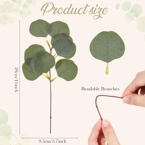 70 Pieces Artificial Eucalyptus Leaves, 11 Inches Tall Silver Dollar Eucalyptus Fake Greenery Stems Faux Plant DIY Bouquets Floral Arrangement Wedding Home Decor