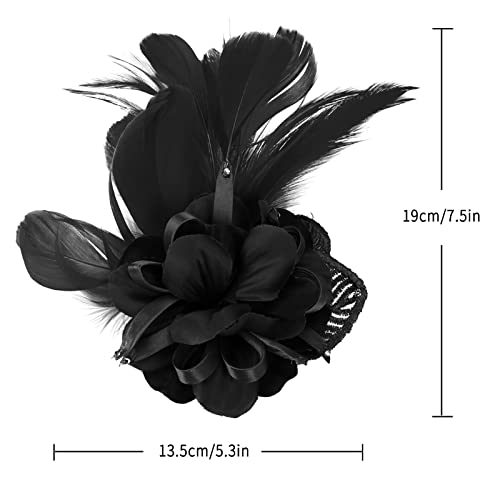 Song Qing Women's Fascinator Feather Flower Pin Brooch Corsage Bridal Hairband Derby Hat Cocktail Party Wedding - color: Black1