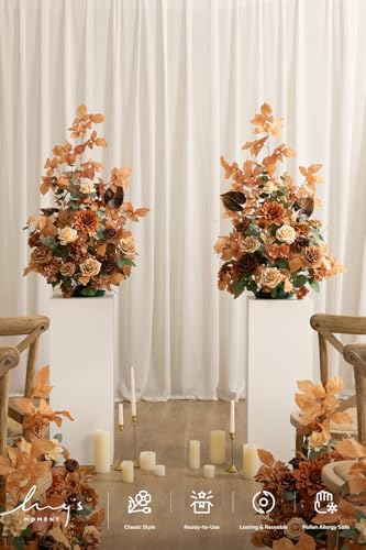 Ling's moment 36" Tall Fall Free Standing Artificial Flowers Arrangement 2pcs Wedding Aisle Runner Chair Decoration Fake Walnut Brown & Golden Glove for Arch Entryway Ceremony Reception Floral Party - color: Br-walnut Brown & Golden Glove